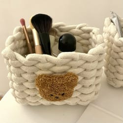 handmade cotton rope storage basket little bear - cute desktop organizer for cosmetics, sundries, eco-friendly bin