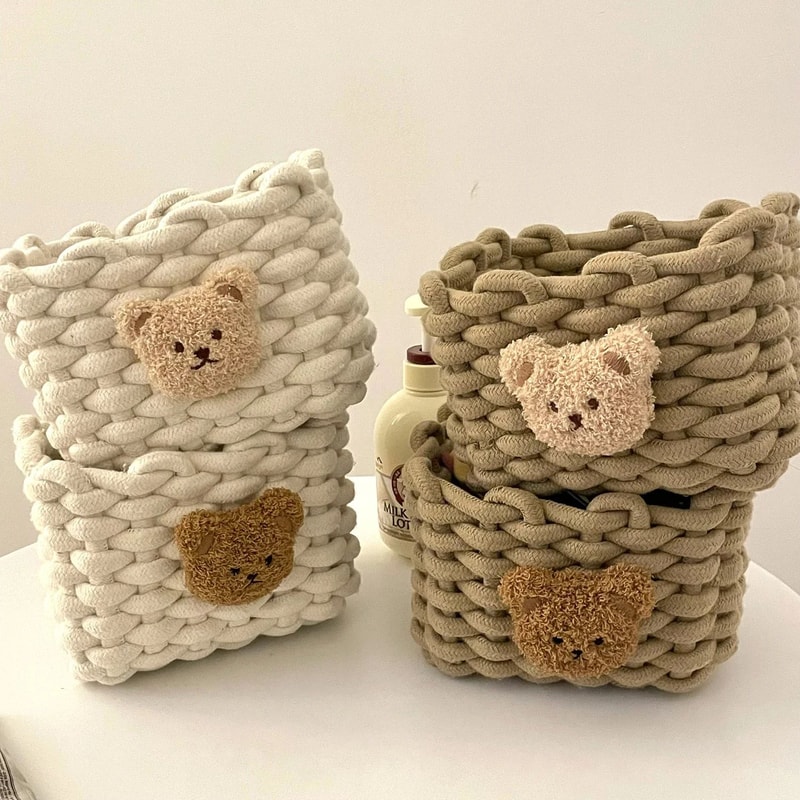 Handmade Cotton Rope Storage Basket Little Bear Cute Desktop Organizer For Cosmetics Sundries EcoF 14