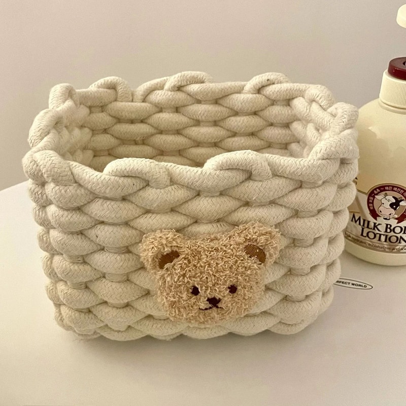 Handmade Cotton Rope Storage Basket Little Bear Cute Desktop Organizer For Cosmetics Sundries EcoF 15