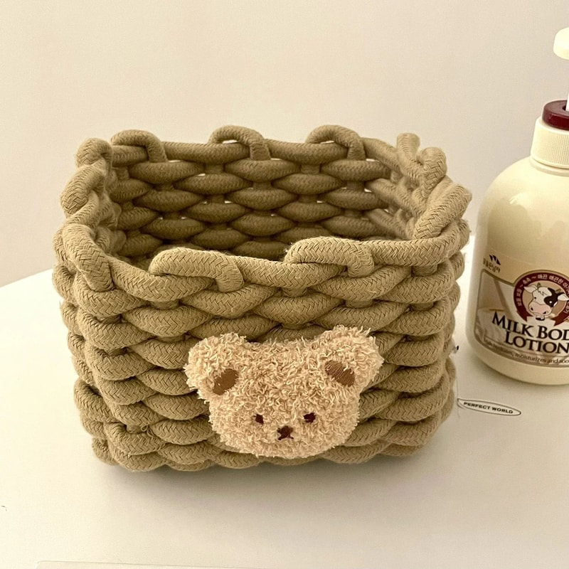 Handmade Cotton Rope Storage Basket Little Bear Cute Desktop Organizer For Cosmetics Sundries EcoF 16