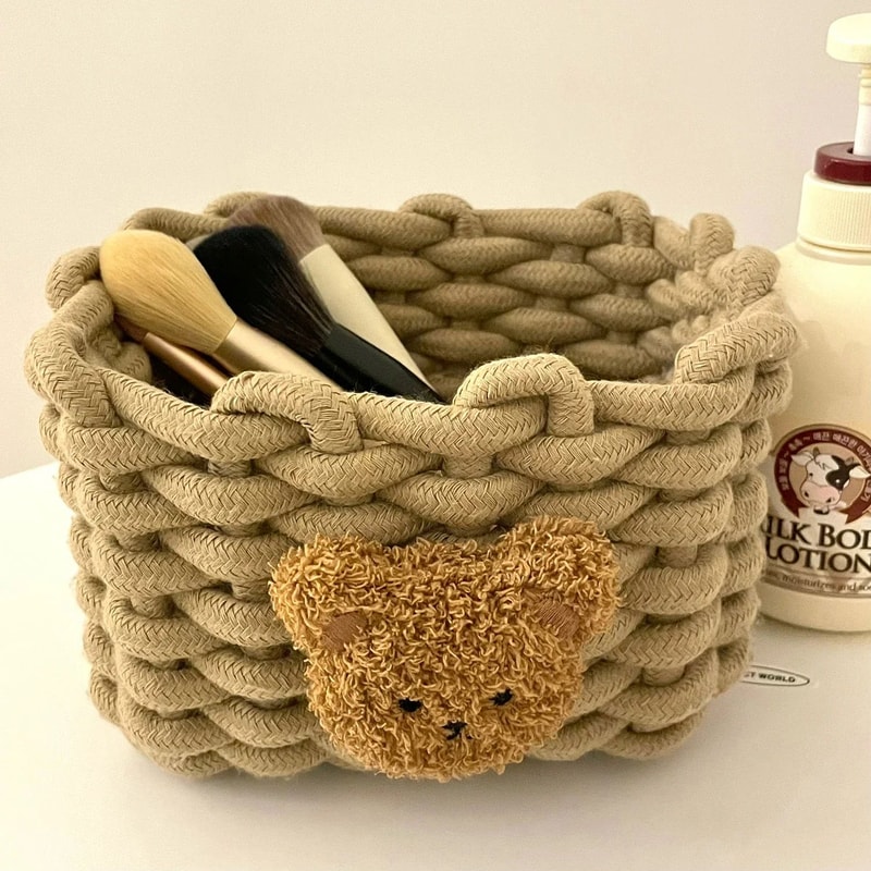 Handmade Cotton Rope Storage Basket Little Bear Cute Desktop Organizer For Cosmetics Sundries EcoF 17
