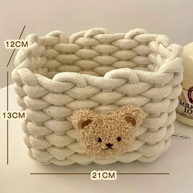 Handmade Cotton Rope Storage Basket Little Bear Cute Desktop Organizer For Cosmetics Sundries EcoF 7