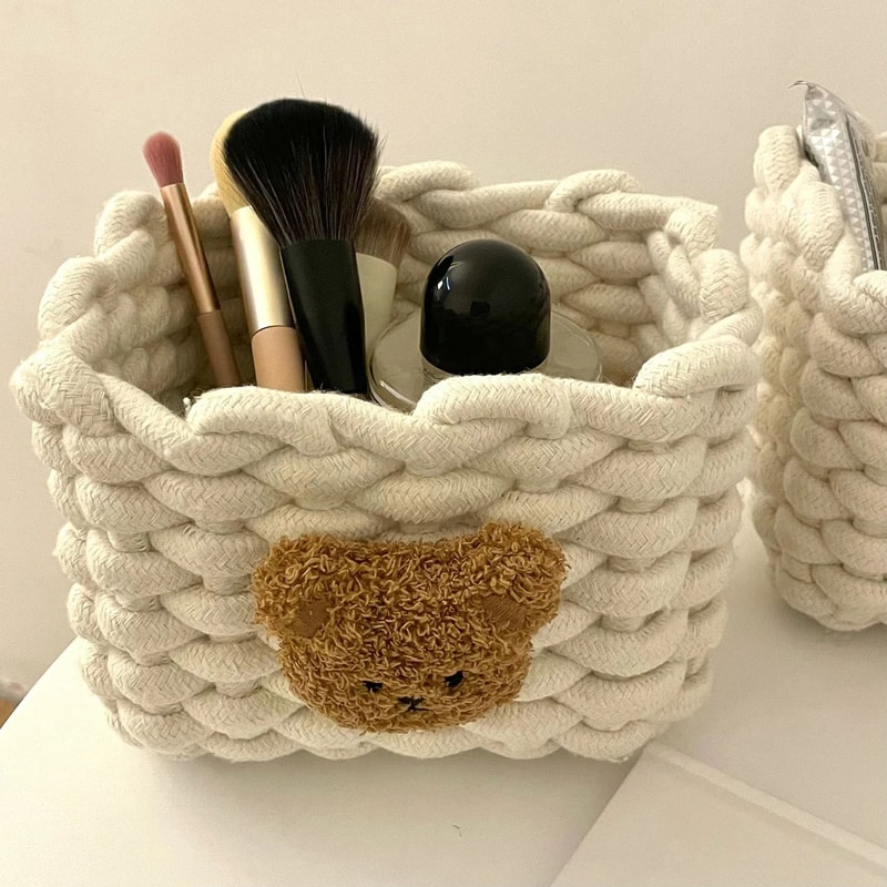 Handmade Cotton Rope Storage Basket Little Bear Cute Desktop Organizer For Cosmetics Sundries EcoF 9