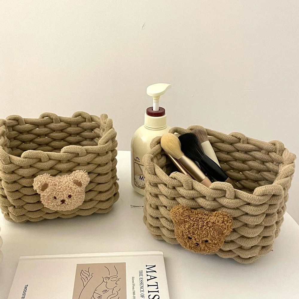 Handmade Cotton Rope Storage Basket Little Bear Cute Desktop Organizer For Cosmetics Sundries EcoF 10