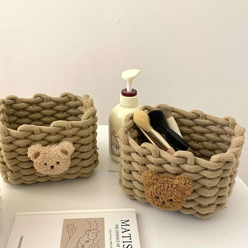 Handmade Cotton Rope Storage Basket Little Bear Cute Desktop Organizer For Cosmetics Sundries EcoF 10