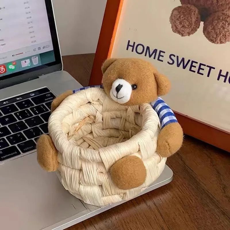 Handmade Cotton Rope Storage Basket Little Bear Cute Desktop Organizer For Cosmetics Sundries EcoF 19