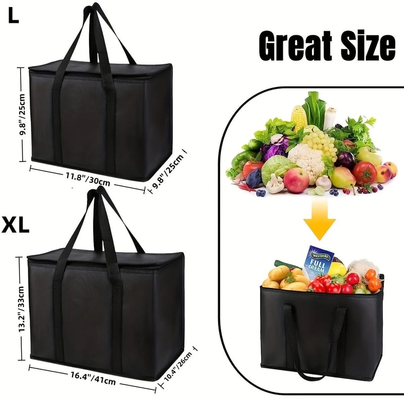 XL Insulated Grocery Tote Bag Large Soft Cooler Keeps Food Hot Cold For Hours Pizza Warmer Zipper 3