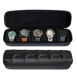5-slot hard watch travel case - large capacity watch storage box with handle, protective organizer for watches