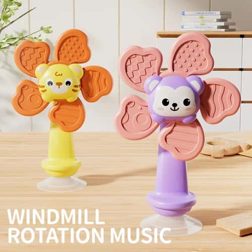Baby Suction Cup Windmill Spinner Toy 6M+ - Manual Rotating Bear Sensory Toy, Bath & High Chair Motor Skills