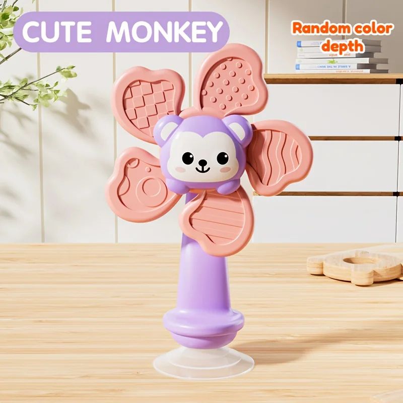 Baby Suction Cup Windmill Spinner Toy 6M Manual Rotating Bear Sensory Toy Bath High Chair Motor S 8