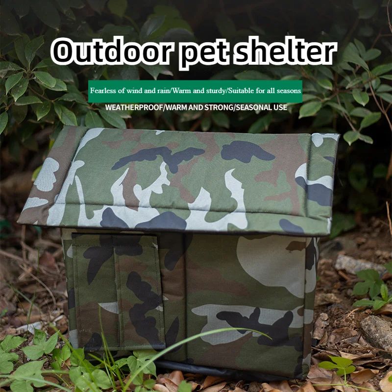Outdoor Camouflage Cat House Warm Oxford Fabric Pet Shelter FourSeason Closed Cat Nest For Cold We 4