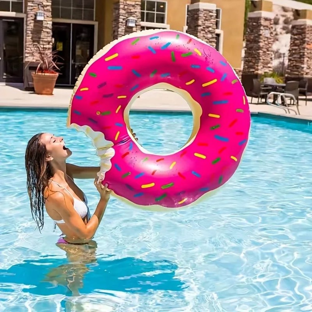 Donut Inflatable Pool Float Ring Cute Pool Party Lounger Photo Prop Durable EasyClean Plastic For 4