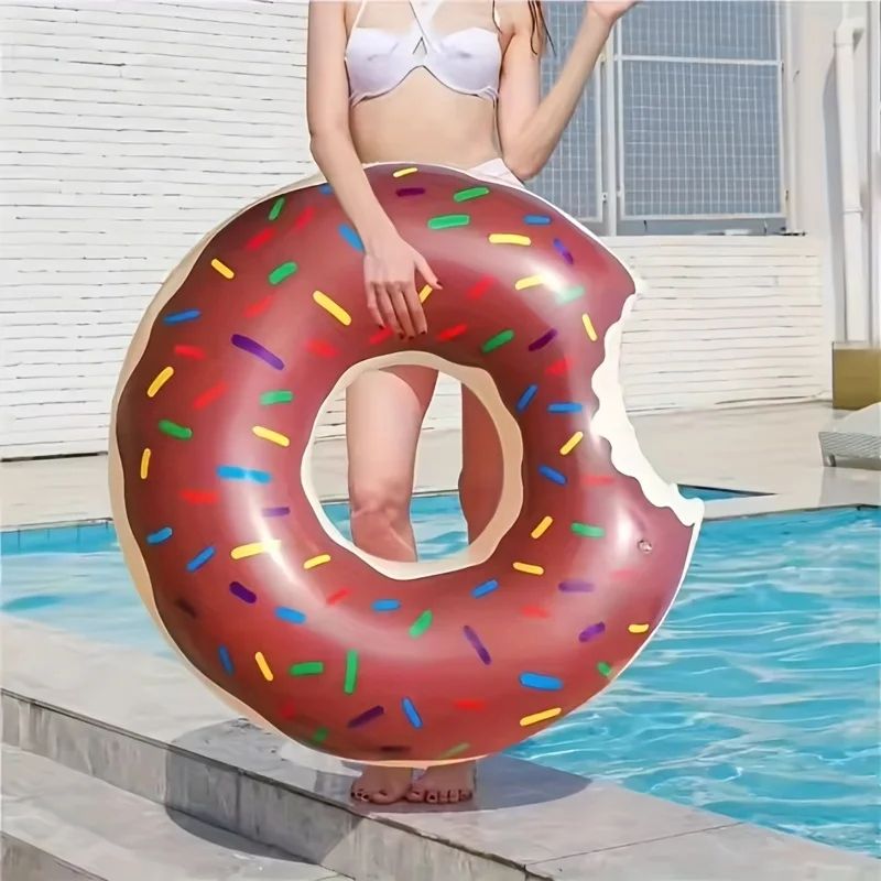 Donut Inflatable Pool Float Ring Cute Pool Party Lounger Photo Prop Durable EasyClean Plastic For 6