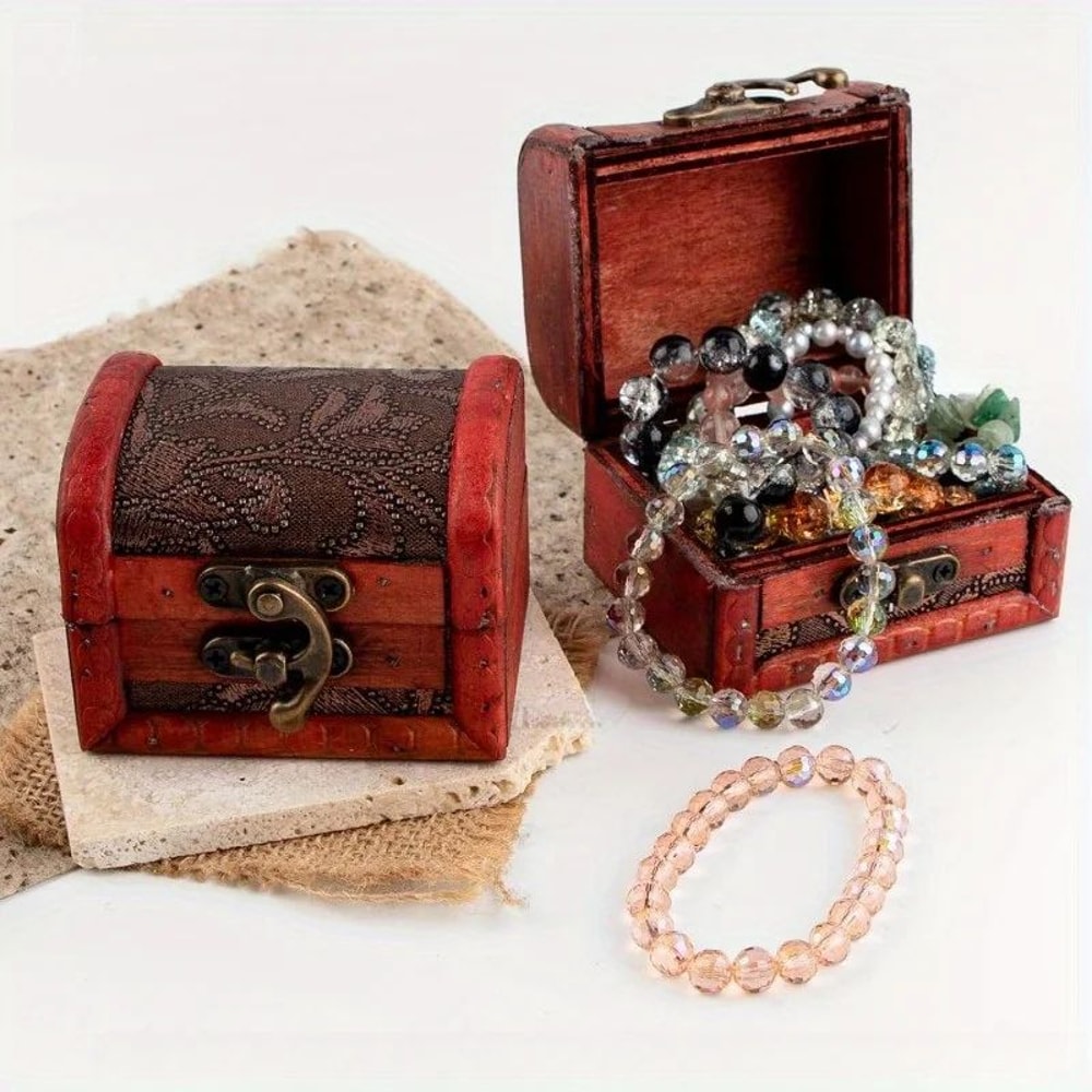 6 Pcs Vintage Wooden Jewelry Boxes W Lock Mini Treasure Chest Ring Keepsake Storage Stackable Red 1