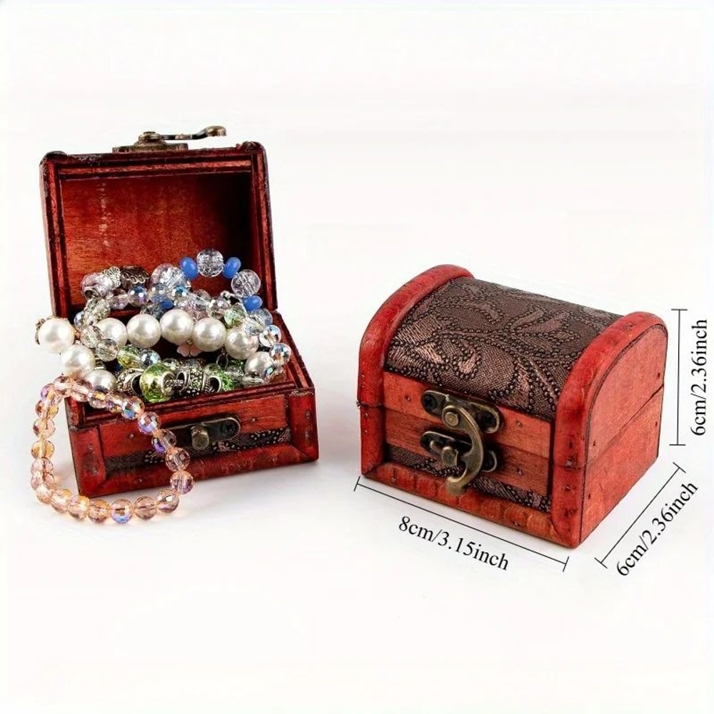 6 Pcs Vintage Wooden Jewelry Boxes W Lock Mini Treasure Chest Ring Keepsake Storage Stackable Red 4