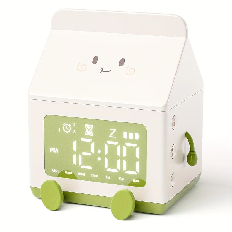 Cute Milk Box Digital Alarm Clock Mini LED Date Display Countdown Timer Silent Triple Alarm Rechar 5