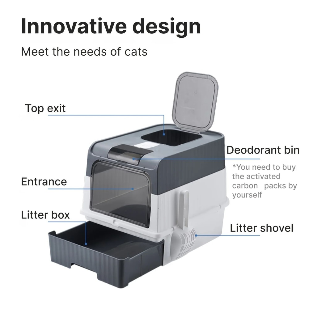Portable Enclosed Cat Litter Box W Drawer Splash Guard EasyClean Cat Toilet With Scoop Odor Contr 4