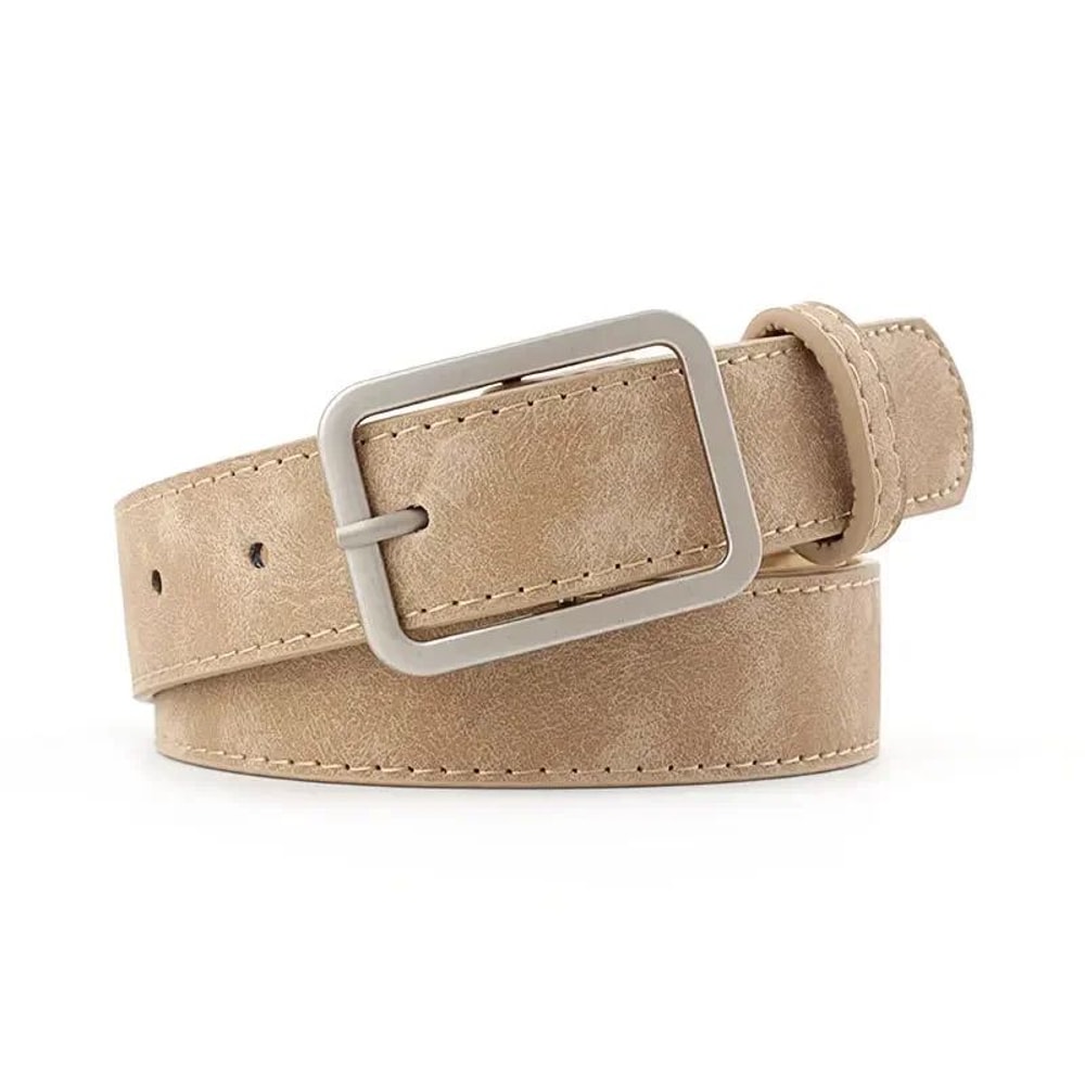 Womens Retro Leather Belt W Silver Square Pin Buckle Fashion Jeans Waist Belt Adjustable Student W 8