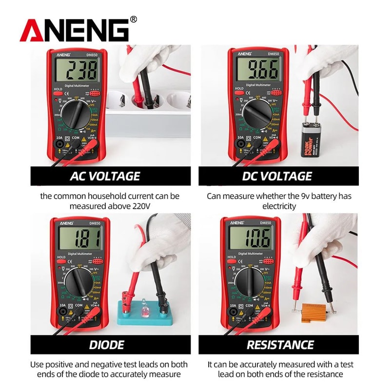 ANENG DM850 1999Count Digital Multimeter ACDC Voltage Tester Ohm Diode Meter 10A Ammeter Compact 2