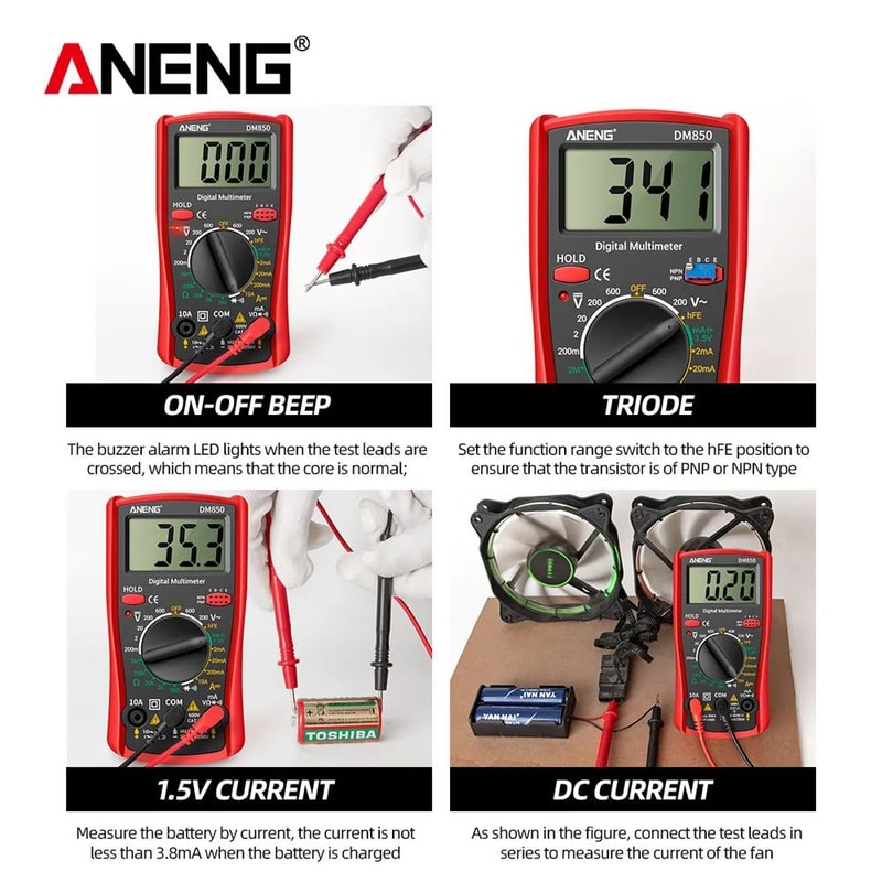 ANENG DM850 1999Count Digital Multimeter ACDC Voltage Tester Ohm Diode Meter 10A Ammeter Compact 3