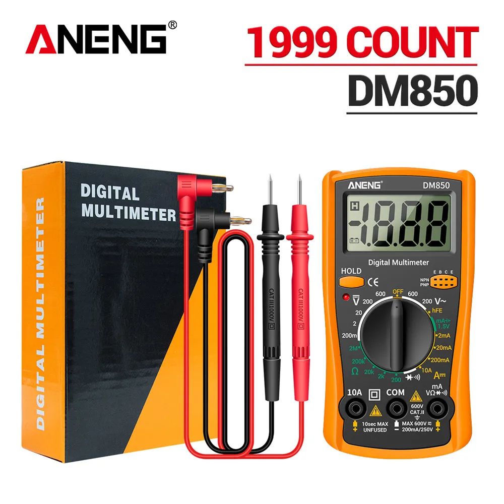 ANENG DM850 1999Count Digital Multimeter ACDC Voltage Tester Ohm Diode Meter 10A Ammeter Compact 8