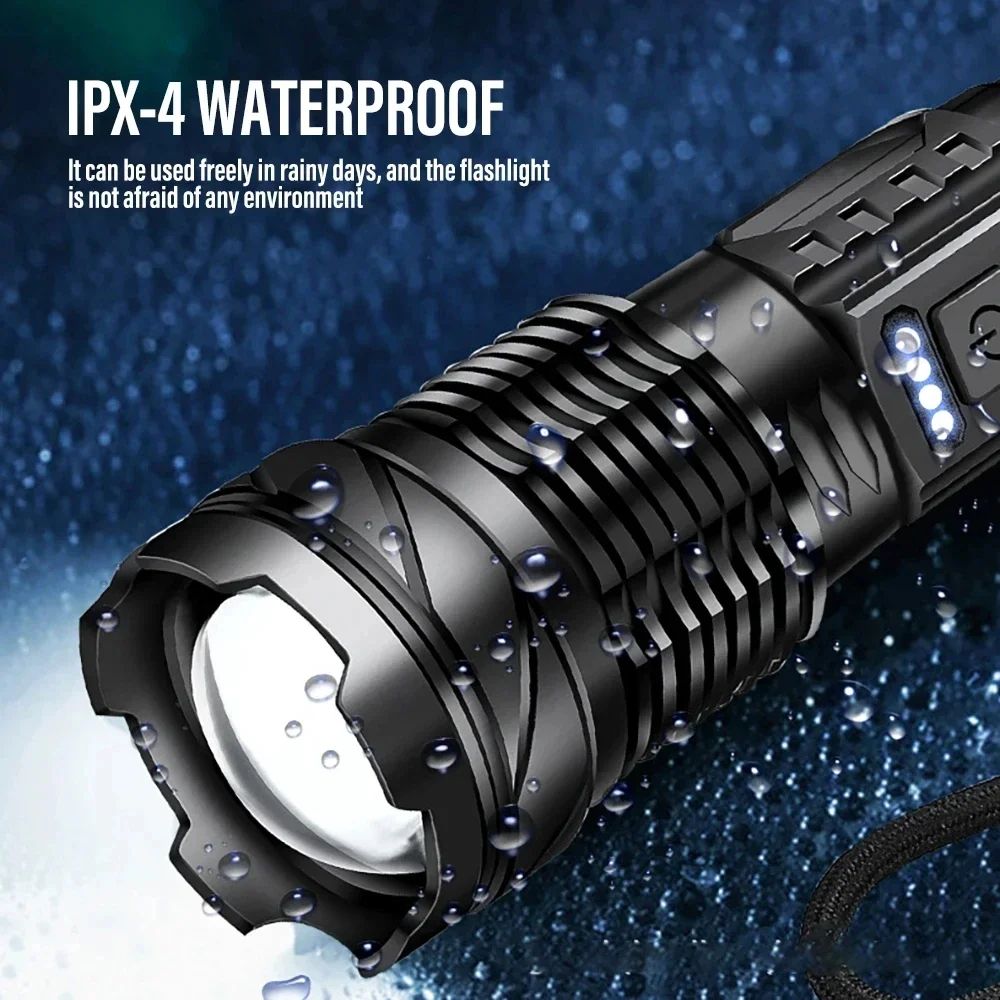 XHP50 LED Flashlight 1000LM Waterproof Zoom Torch W Side Work Light USB Rechargeable 18650 7 Modes 2