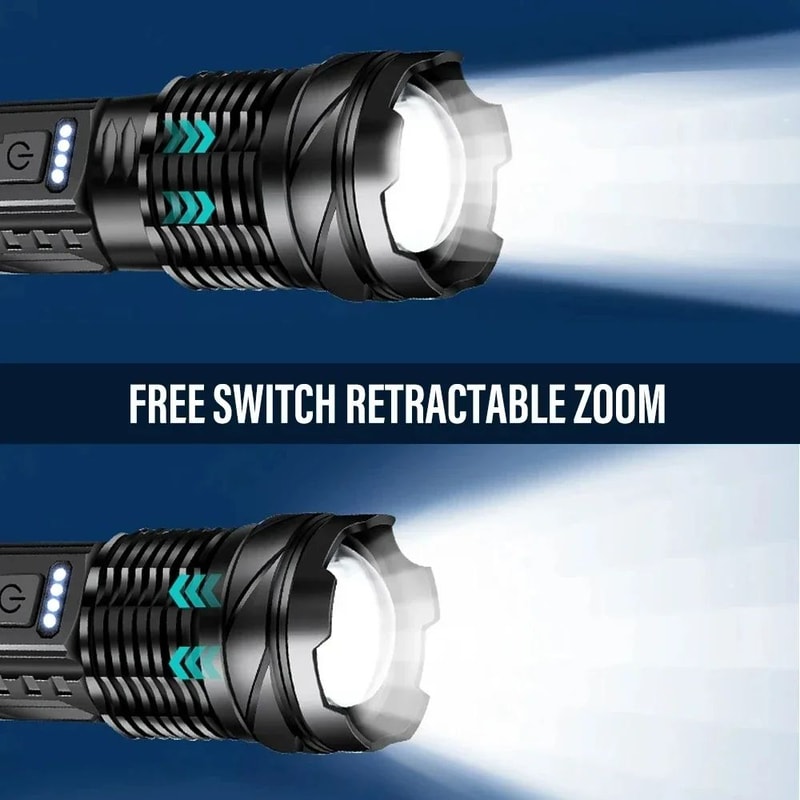 XHP50 LED Flashlight 1000LM Waterproof Zoom Torch W Side Work Light USB Rechargeable 18650 7 Modes 5