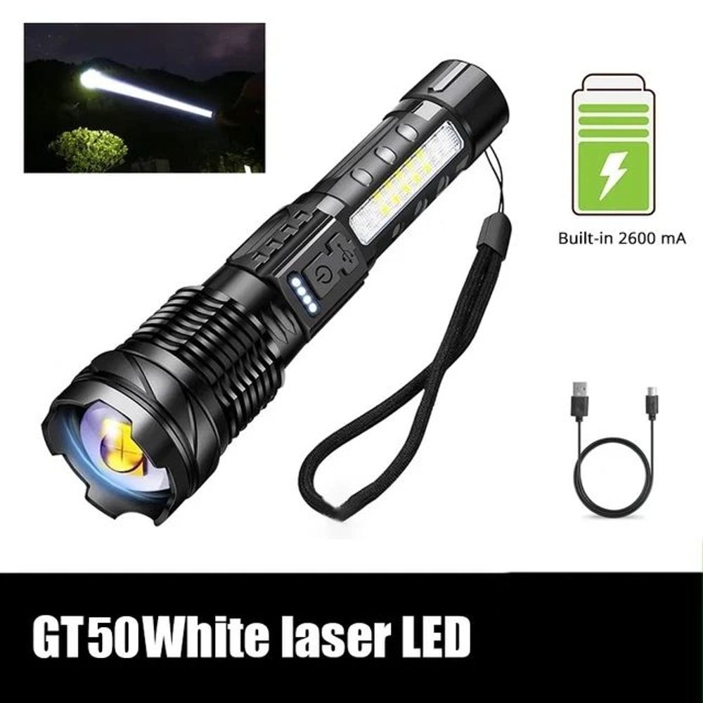 XHP50 LED Flashlight 1000LM Waterproof Zoom Torch W Side Work Light USB Rechargeable 18650 7 Modes 7
