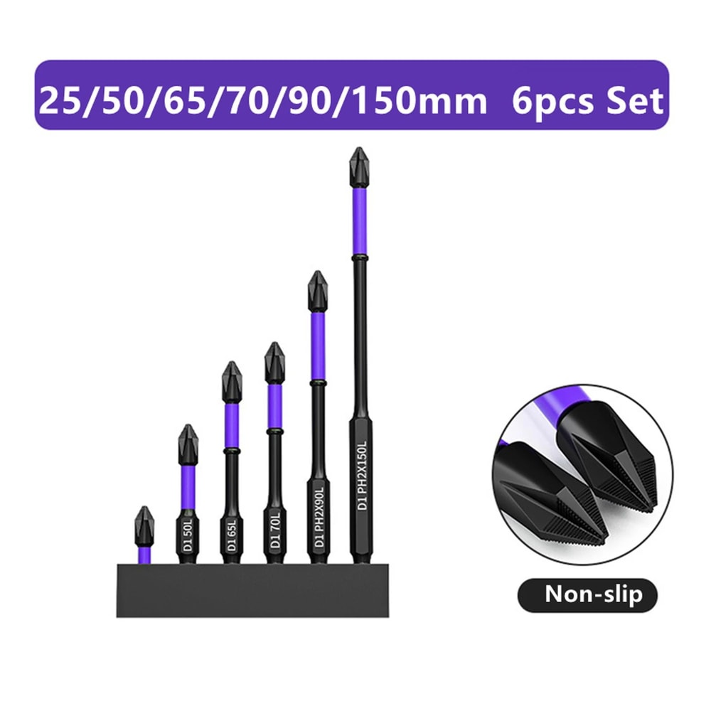 D1 AntiSlip Magnetic Screwdriver Bits Set ShockProof Impact Ready High Hardness S2 Steel Driver Bi 6