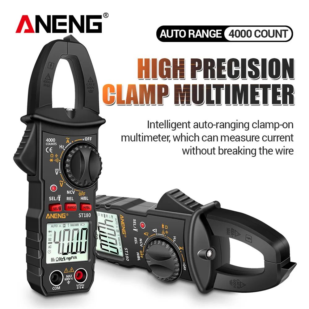ANENG ST180 Clamp Meter 4000 Count 400A AC Ammeter Multimeter W NCV Hz Capacitance 600V Tester 0