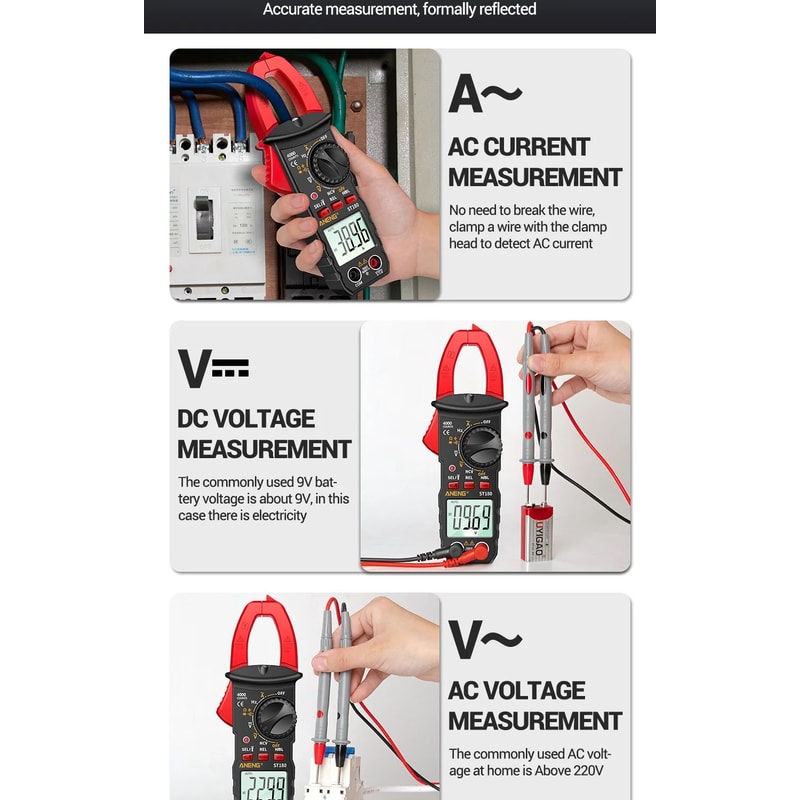 ANENG ST180 Clamp Meter 4000 Count 400A AC Ammeter Multimeter W NCV Hz Capacitance 600V Tester 9