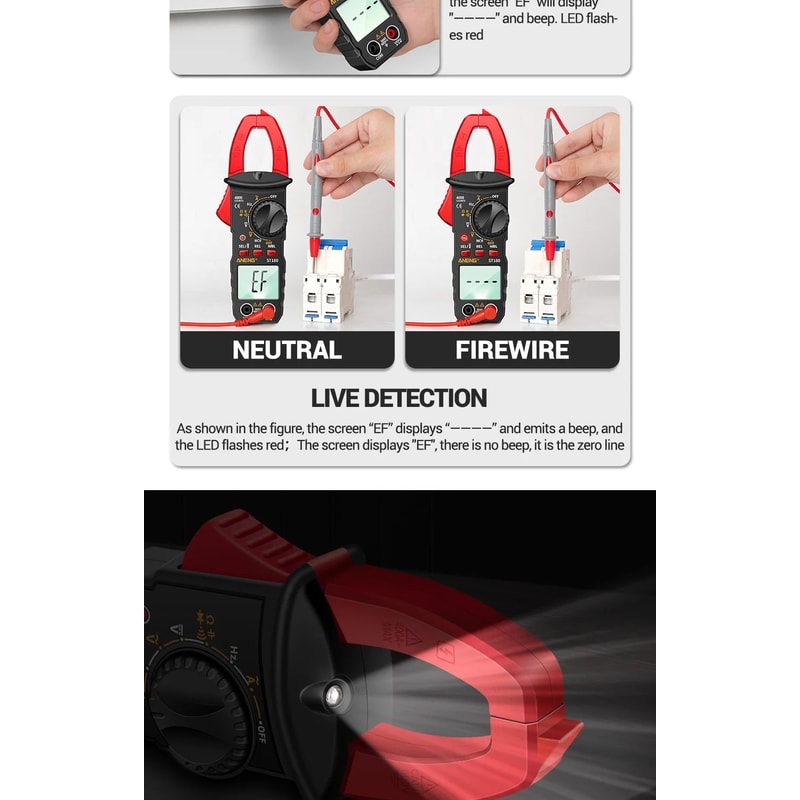 ANENG ST180 Clamp Meter 4000 Count 400A AC Ammeter Multimeter W NCV Hz Capacitance 600V Tester 12