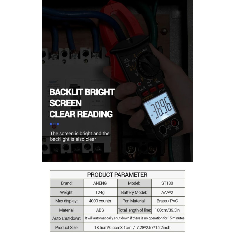 ANENG ST180 Clamp Meter 4000 Count 400A AC Ammeter Multimeter W NCV Hz Capacitance 600V Tester 14