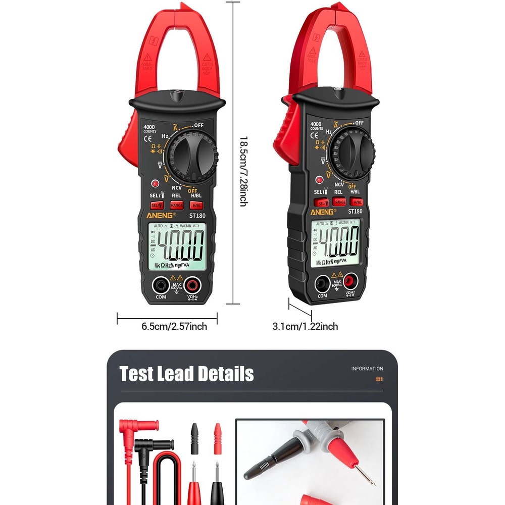 ANENG ST180 Clamp Meter 4000 Count 400A AC Ammeter Multimeter W NCV Hz Capacitance 600V Tester 15
