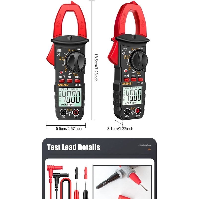 ANENG ST180 Clamp Meter 4000 Count 400A AC Ammeter Multimeter W NCV Hz Capacitance 600V Tester 15