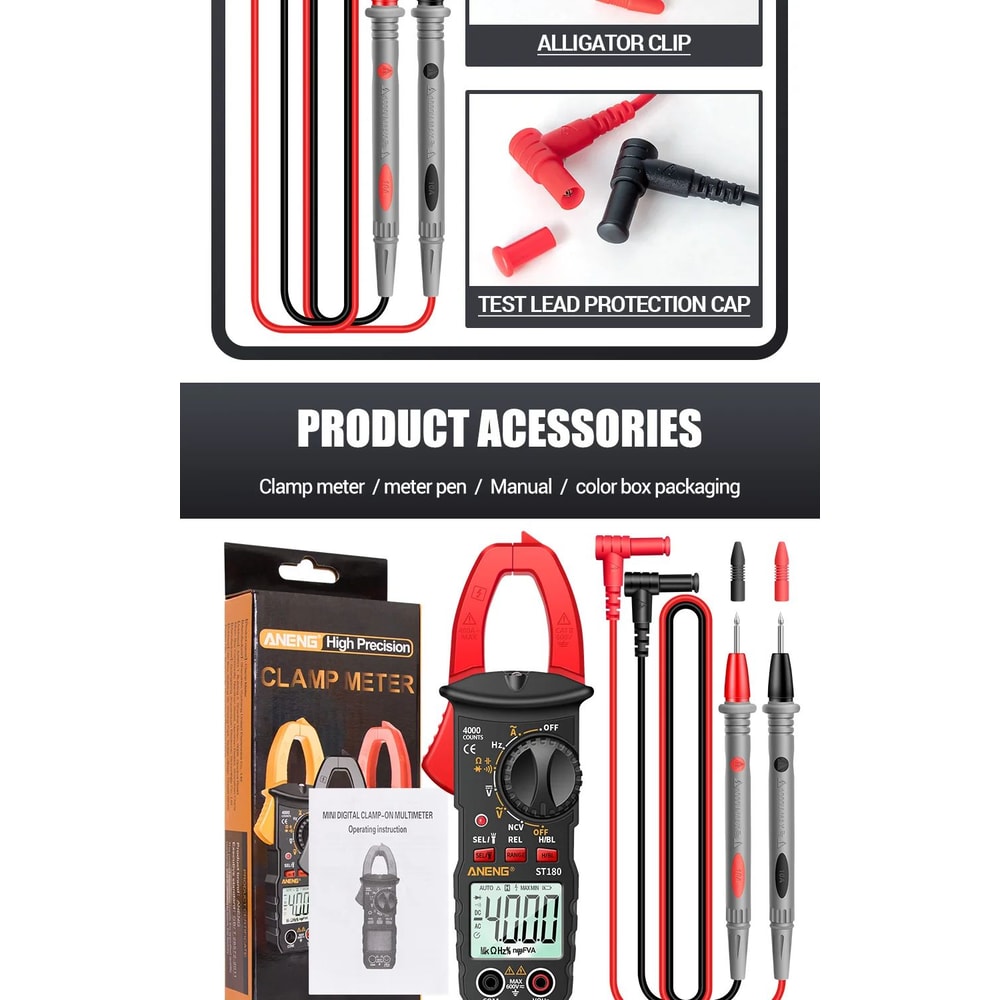 ANENG ST180 Clamp Meter 4000 Count 400A AC Ammeter Multimeter W NCV Hz Capacitance 600V Tester 16