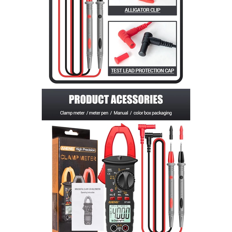 ANENG ST180 Clamp Meter 4000 Count 400A AC Ammeter Multimeter W NCV Hz Capacitance 600V Tester 16