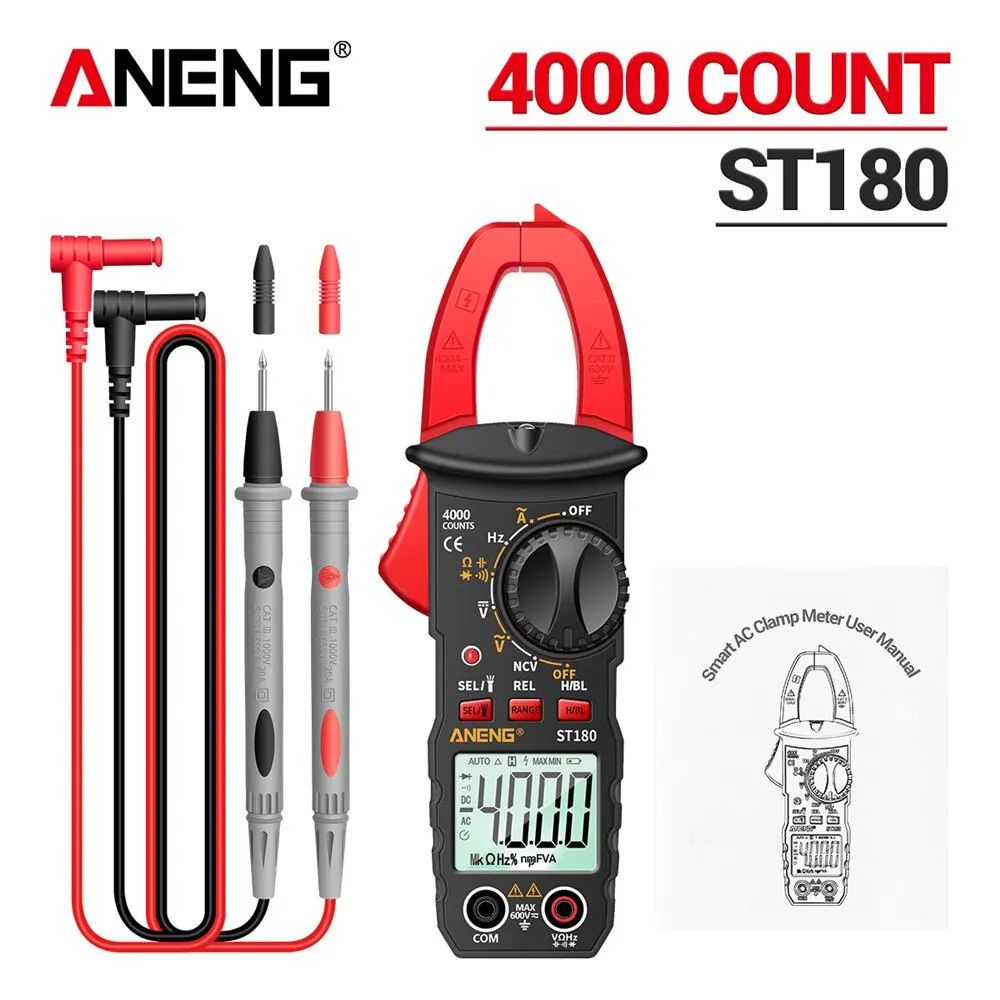 ANENG ST180 Clamp Meter 4000 Count 400A AC Ammeter Multimeter W NCV Hz Capacitance 600V Tester 19