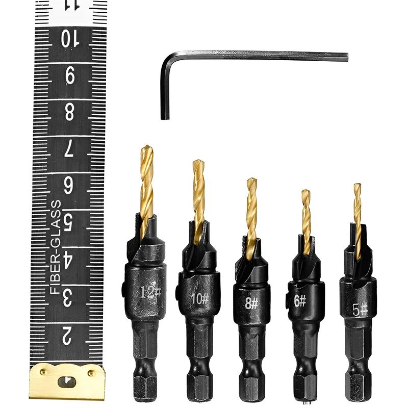 5 Pcs Countersink Drill Bit Set For Wood Screws No5 No12 Adjustable Pilot Hole Counterbore 14 In 1