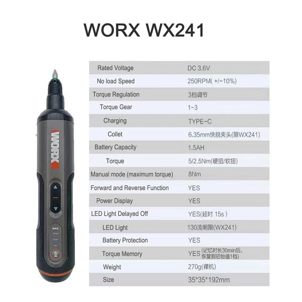 Worx 4V Cordless Mini Electric Screwdriver Set USB Rechargeable Precision Driver W 30 Bits For Hom