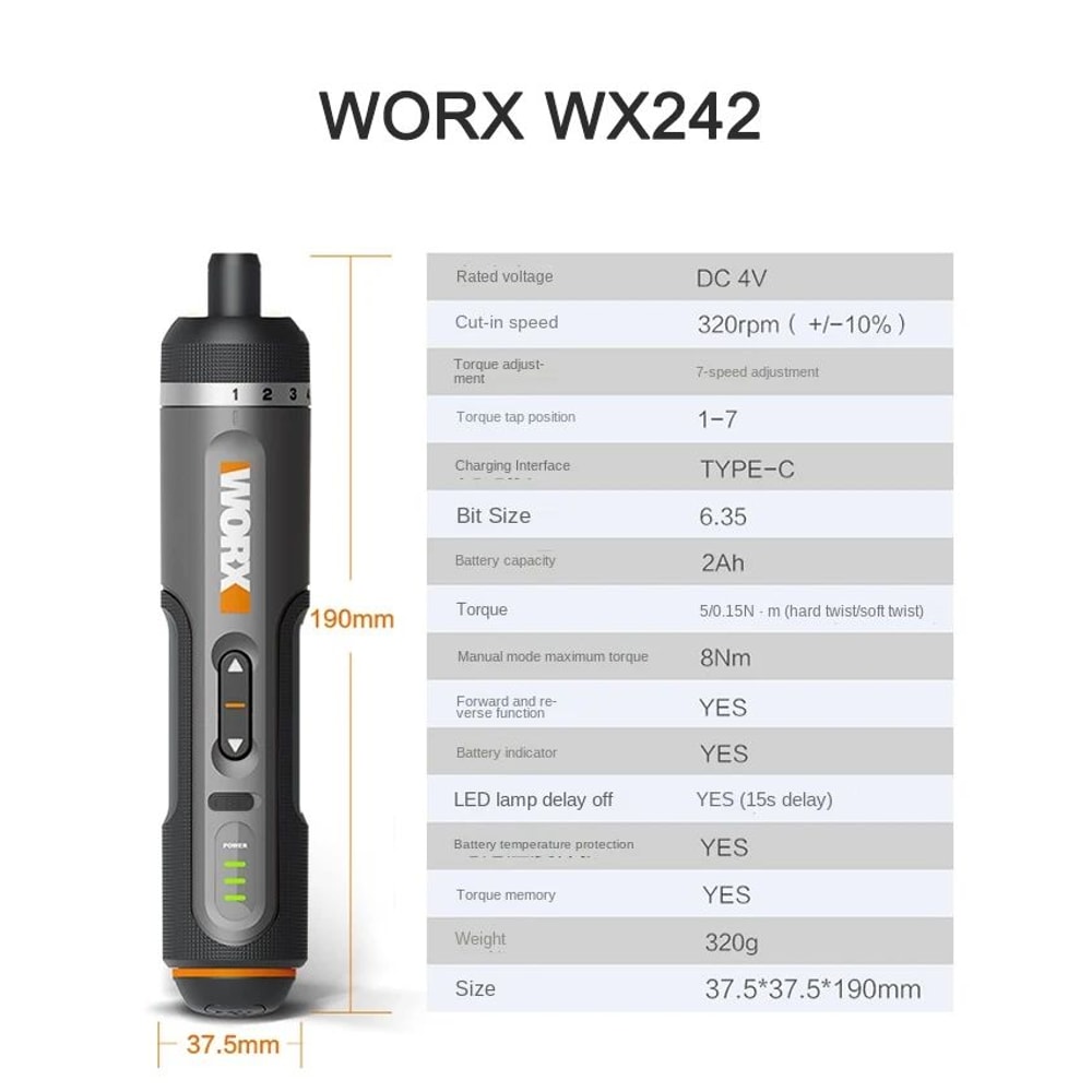 Worx 4V Cordless Mini Electric Screwdriver Set USB Rechargeable Precision Driver W 30 Bits For Hom