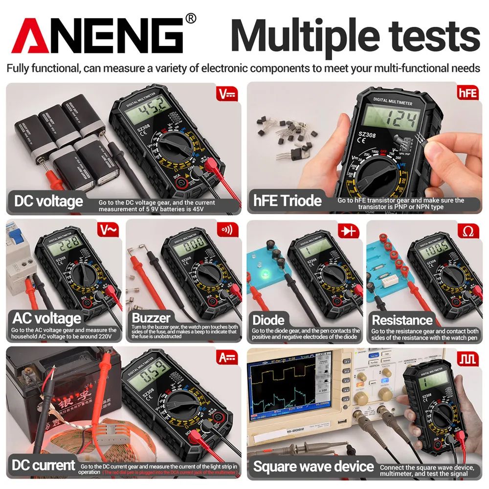 ANENG SZ308 Digital Multimeter 1000V DC750V AC Tester OhmDiodeHFE Backlit LCD For Electricians 3