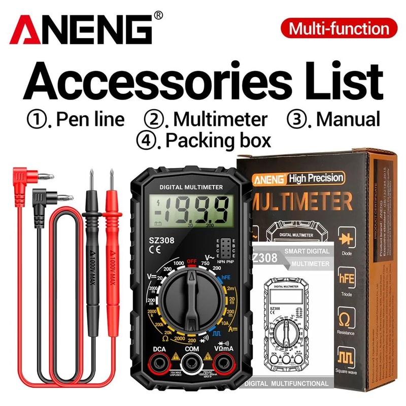 ANENG SZ308 Digital Multimeter 1000V DC750V AC Tester OhmDiodeHFE Backlit LCD For Electricians 6