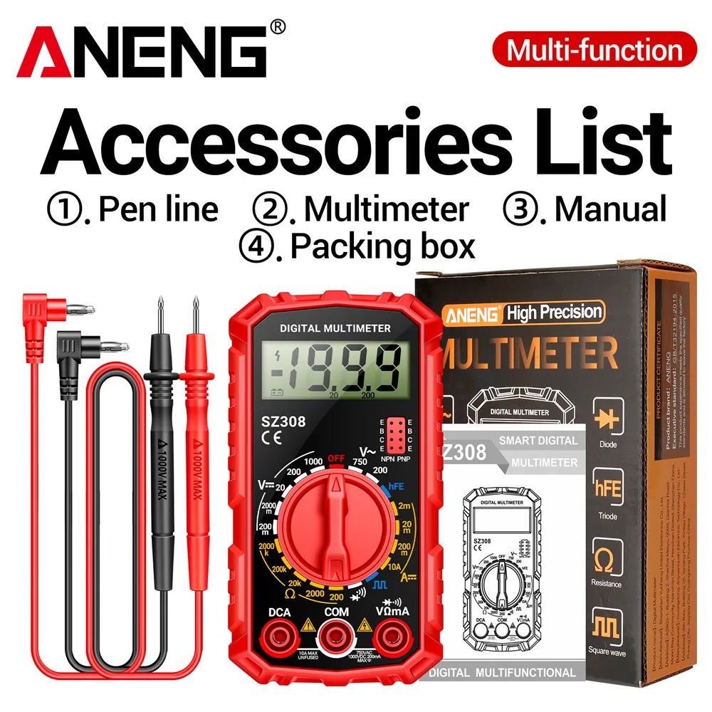 ANENG SZ308 Digital Multimeter 1000V DC750V AC Tester OhmDiodeHFE Backlit LCD For Electricians 7