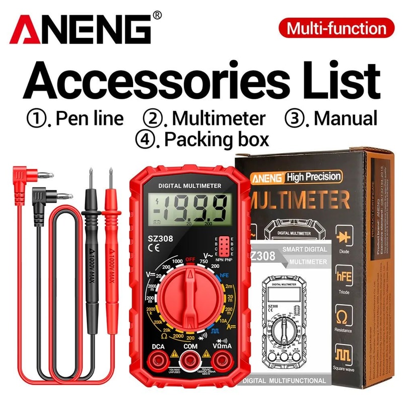 ANENG SZ308 Digital Multimeter 1000V DC750V AC Tester OhmDiodeHFE Backlit LCD For Electricians 7