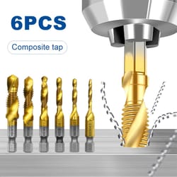 6 pcs titanium plated drill tap set m3–m10 - high speed steel hex shank tap & drill combo with chamfer tool