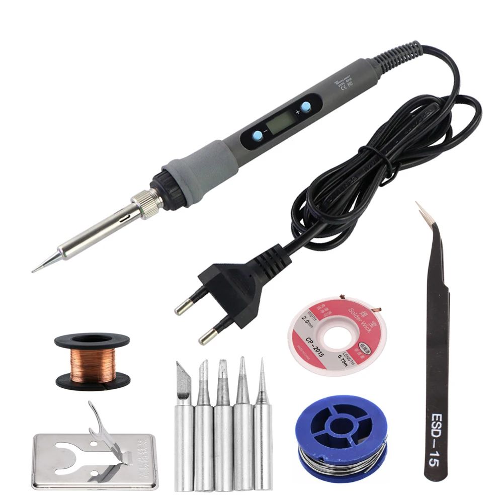 60W Digital Adjustable Soldering Iron Kit 392842F Temp Control W Display Tips Solder Tin For Elec 1