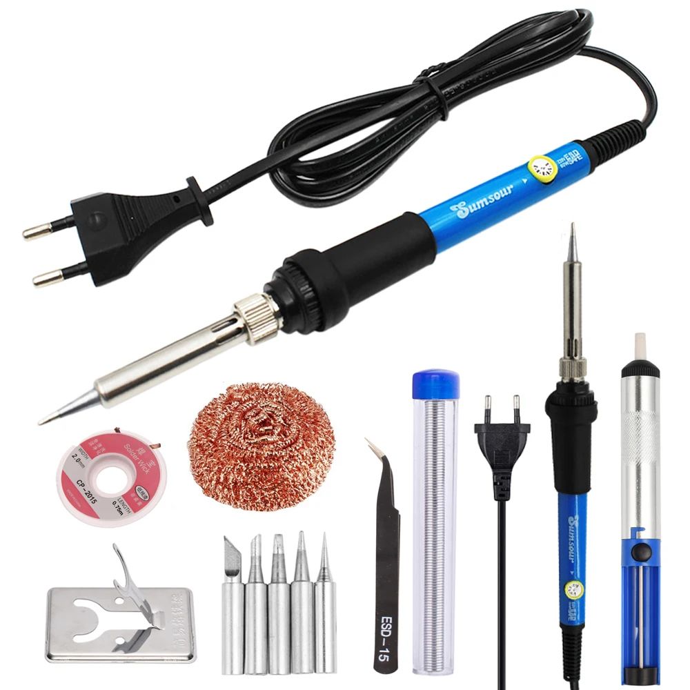 60W Digital Adjustable Soldering Iron Kit 392842F Temp Control W Display Tips Solder Tin For Elec 2