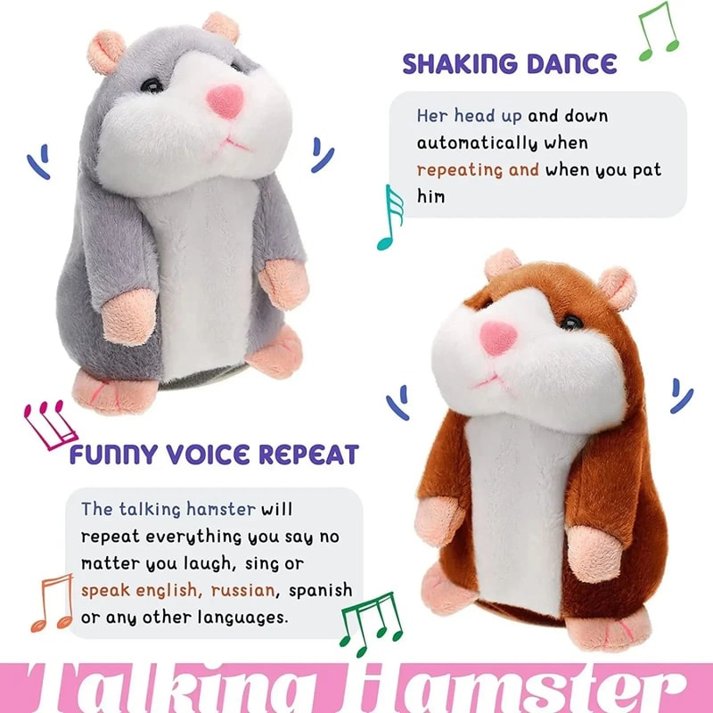 Talking Hamster Plush Toy Voice Repeater Nodding Doll Funny Interactive Kids Gift For Toddlers So 5