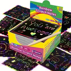 100 pcs rainbow scratch art note cards set, dazzling diy scratch painting kit for kids teens,parent-child craft activity
